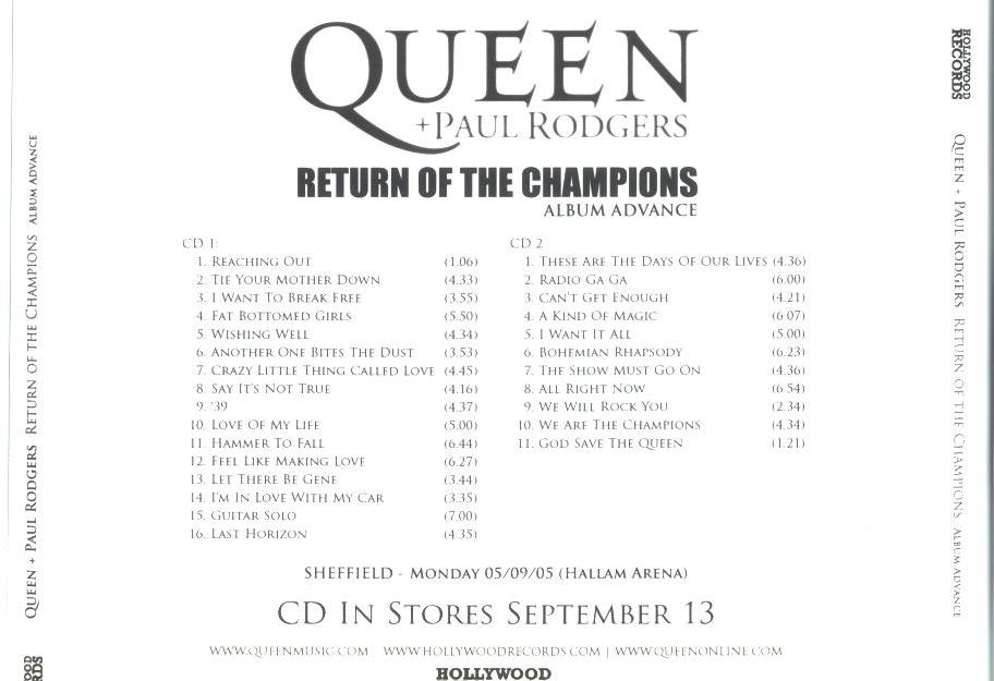 Queen And Paul Rodgers  Return Of The Champions (2005) : Back